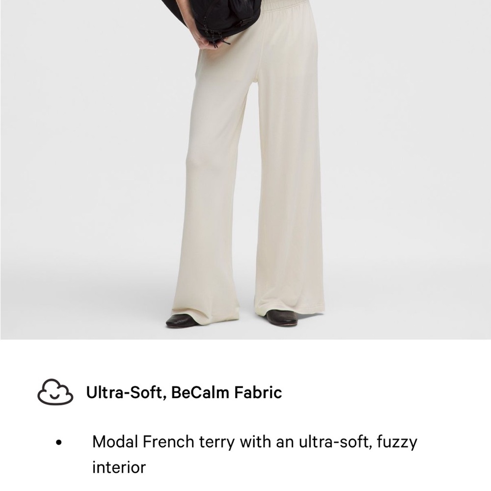 Lululemon BeCalm Mid-Rise Wide-Leg Pant light ivory + matching top